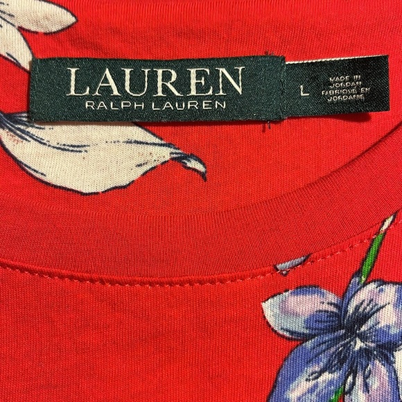 Lauren Ralph Lauren Women’s Red Floral Cotton Basic T-Shirt Crew Neck Sz Large - Picture 7 of 9